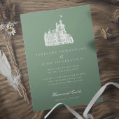 Invitation Elégant Château Vintage Illustration Mariage vert