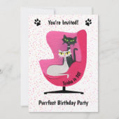 Invitation Élégant chats du milieu du siècle Pink Chaise Pois (Devant)