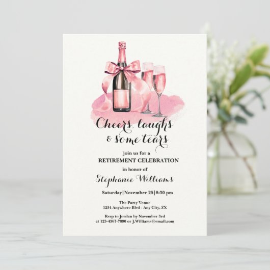 Invitation Elégant Cheers Laughtes Larmes Champagne Retraite (Debout devant)