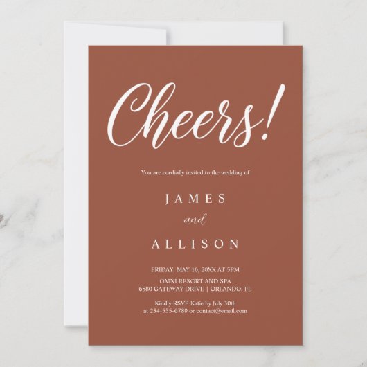 Invitation Elegant Cheers Script Terracotta Wedding  (Devant)