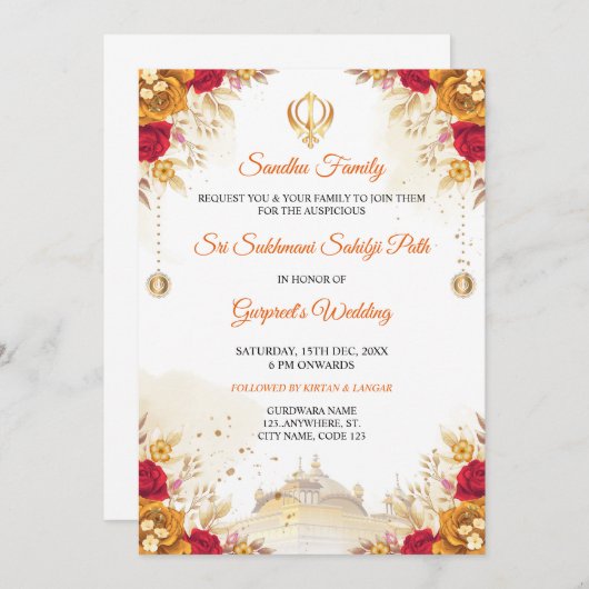 Invitation Élégant chemin Sukhmani Sahib (Devant / Derrière)