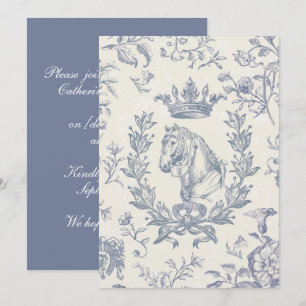 Invitation Élégant Cheval bleu Vintage Couronne Laurel Bow Cr
