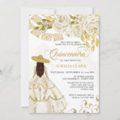 Invitation Élégant Cheval Floral d'or ivoire Quinceañera (Devant)