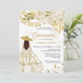 Invitation Élégant Cheval Floral d'or ivoire Quinceañera (Debout devant)