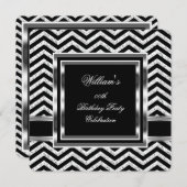 Invitation Elégant Chevron Black Silver Hommes de fête d'anni (Devant / Derrière)