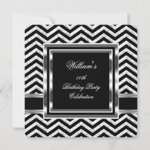Invitation Elégant Chevron Black Silver Hommes de fête d'anni