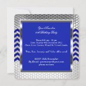 Invitation Elégant Chevron Blue Silver Hommes de fête d'anniv (Dos)