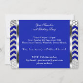 Invitation Elégant Chevron Blue Silver Hommes de fête d'anniv (Dos)