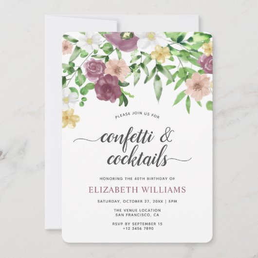 Invitation Elégant Chic Aquarelle Jardin Floral Anniversaire (Devant)