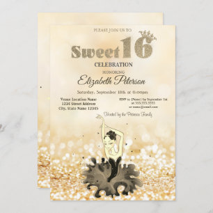 Invitation Élégant Chic Ballerina Gold Bokeh Sweet 16