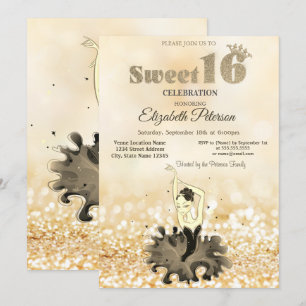 Invitation Élégant Chic Ballerine Or Bokeh Sweet 16