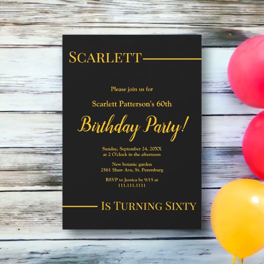 Invitation Elégant Chic Black And Gold Luxury 60e anniversair