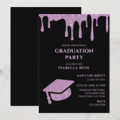 Invitation Élégant Chic Black and Pink 2025 Graduation Party (Devant / Derrière)