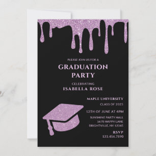 Invitation Élégant Chic Black and Pink 2025 Graduation Party