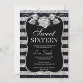 Invitation Elégant Chic Black Argent Parties scintillant Rose (Devant)
