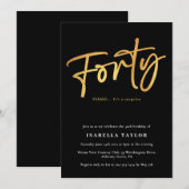 Invitation Elégant Chic Black Gold 40e anniversaire (Devant / Derrière)
