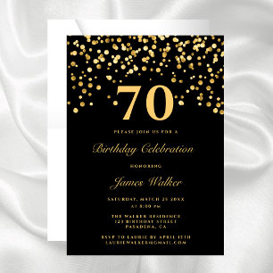 Invitation Elégant Chic Black Gold 70E Anniversaire