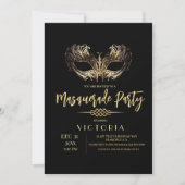Invitation Elégant Chic Black Gold Masquerade fête d'annivers (Devant)