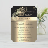 Invitation Elégant Chic Black, Gold Paisley Fête des mariées (Debout devant)