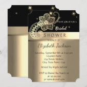 Invitation Elégant Chic Black, Gold Paisley Fête des mariées (Devant / Derrière)