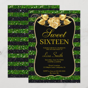 Invitation Élégant Chic Black Green Parties scintillant Rose 