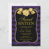 Invitation Élégant Chic Black Purple Parties scintillant Rose (Devant)