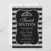 Invitation Elégant Chic Black Silver Parties scintillant Tiar (Devant)