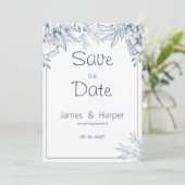 Invitation Elégant chic blanc gris bleu floral Enregistrer la (Debout devant)