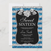 Invitation Elégant Chic Bleu Argent Parties scintillant Rose (Devant)