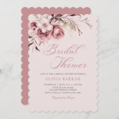 Invitation Élégant Chic Blush Boho rose Fête des mariées flor (Devant / Derrière)
