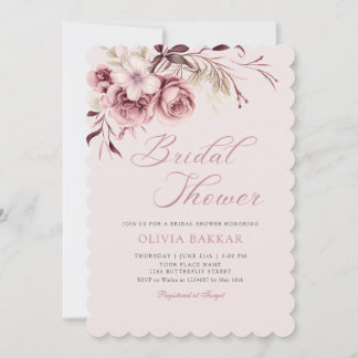 Invitation Élégant Chic Blush Boho rose Fête des mariées flor
