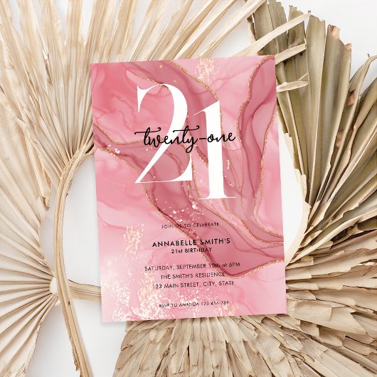 Invitation Elégant Chic Blush Pink Aquarelle 21e anniversaire