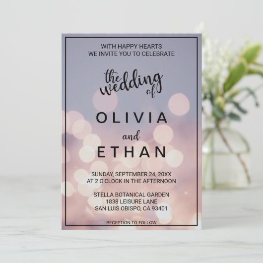 Invitation Elégant chic bokeh lumières classe Mariage Invitat (Debout devant)