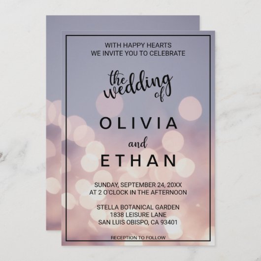 Invitation Elégant chic bokeh lumières classe Mariage Invitat (Devant / Derrière)