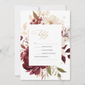 Invitation Elégant Chic Bourgogne Fleurs blanches RSVP (Devant)