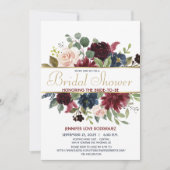 Invitation Elégant chic Bourgogne Marine Floral fleurit avec  (Devant)