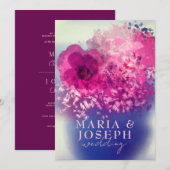 Invitation Élégant Chic Bourgogne Rose Floral Vase Mariage (Devant / Derrière)