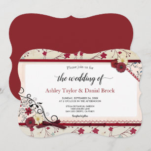Invitation Élégant Chic Bourgogne Rouge Roses Floral Mariage