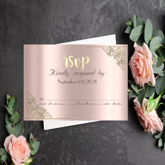 Invitation Élégant Chic Cadre Or Rose RSVP 