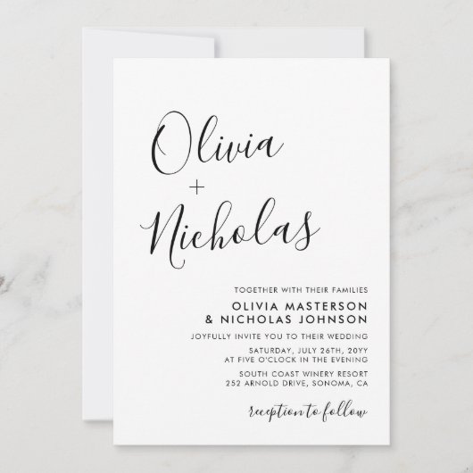 Invitation Élégant Chic Calligraphie Monogramme QR Code Maria (Devant)