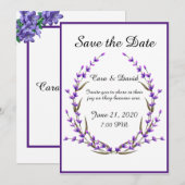 Invitation Élégant Chic Campagne Fleuris Violets Enregistrer  (Devant / Derrière)