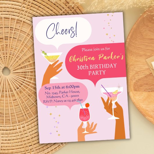 Invitation Elégant Chic Cocktail boisson thème 30e anniversai