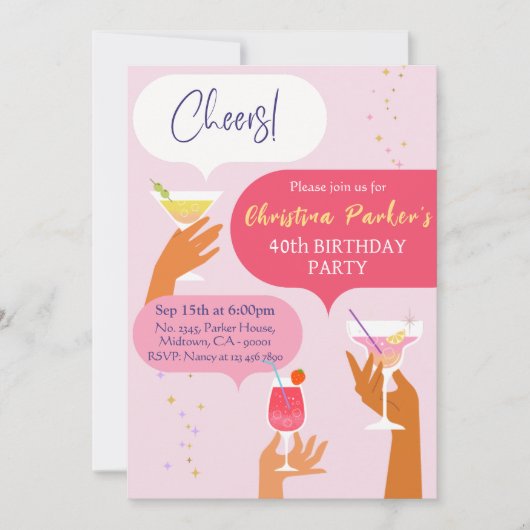 Invitation Elégant Chic Cocktail boisson thème 40e anniversai (Devant)
