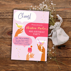 Invitation Elégant Chic Cocktail boisson thème 40e anniversai