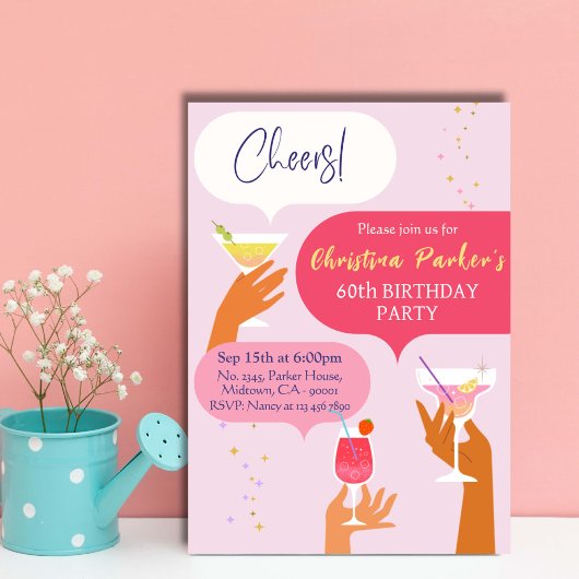 Invitation Elégant Chic Cocktail boisson thème 60e anniversai