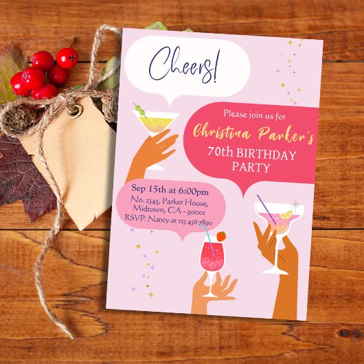 Invitation Elégant Chic Cocktail boisson thème 70e anniversai