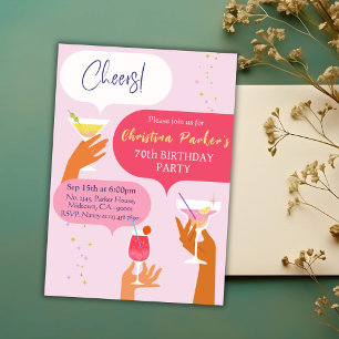 Invitation Elégant Chic Cocktail boisson thème 70e anniversai