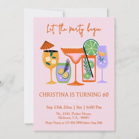 Invitation Elegant Chic cocktail tropical boisson 60e anniver (Devant)