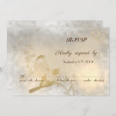 Invitation Élégant Chic Cœurs d'Or, Oiseaux RSVP (Devant / Derrière)