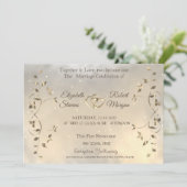 Invitation Élégant Chic Cœurs Dorés Feuilles Mariage (Debout devant)